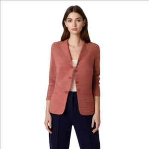 Talbots Peppermint Red White Striped Office Single Brested Cotton Jersey Jacket